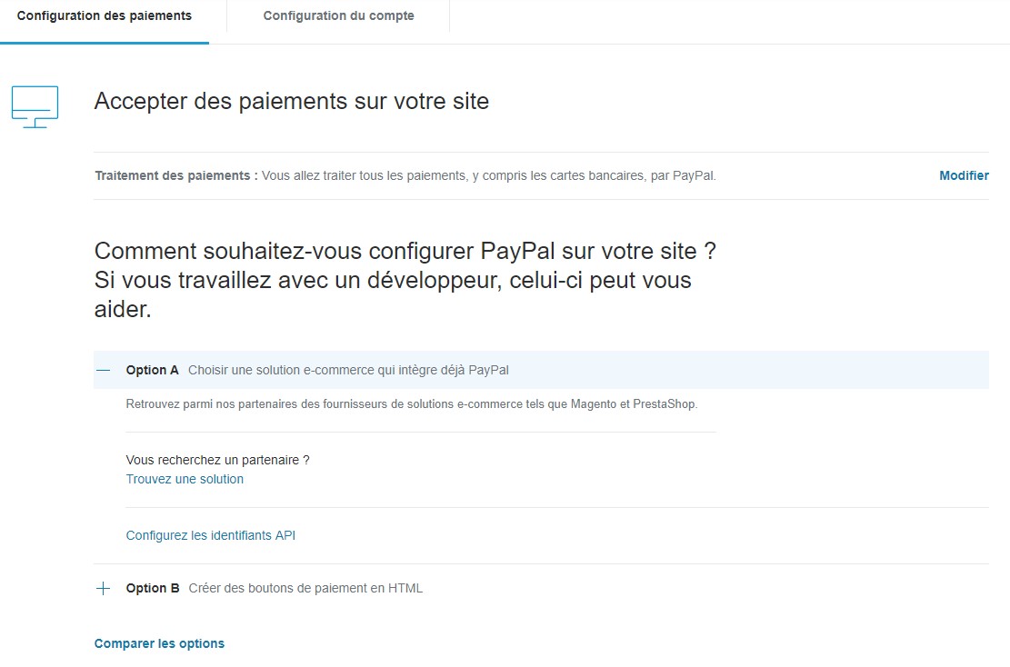 Compte PayPal - Configuration des paiements