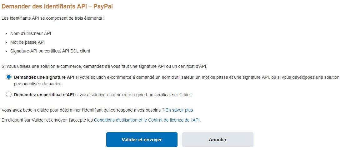 Compte PayPal - Demander des identifiants API